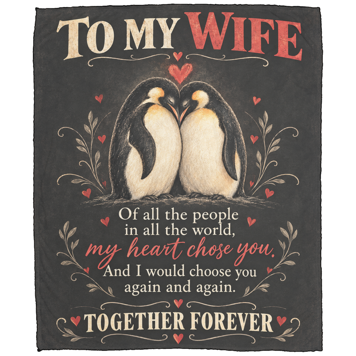 To My Wife | I'd Choose You Again Penguin Fleece Blanket, 50x60