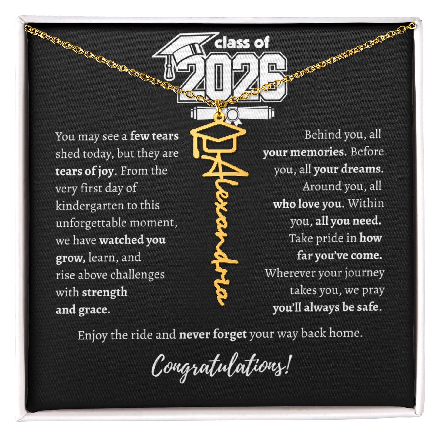 Graduation Cap Necklace - Name Personalized