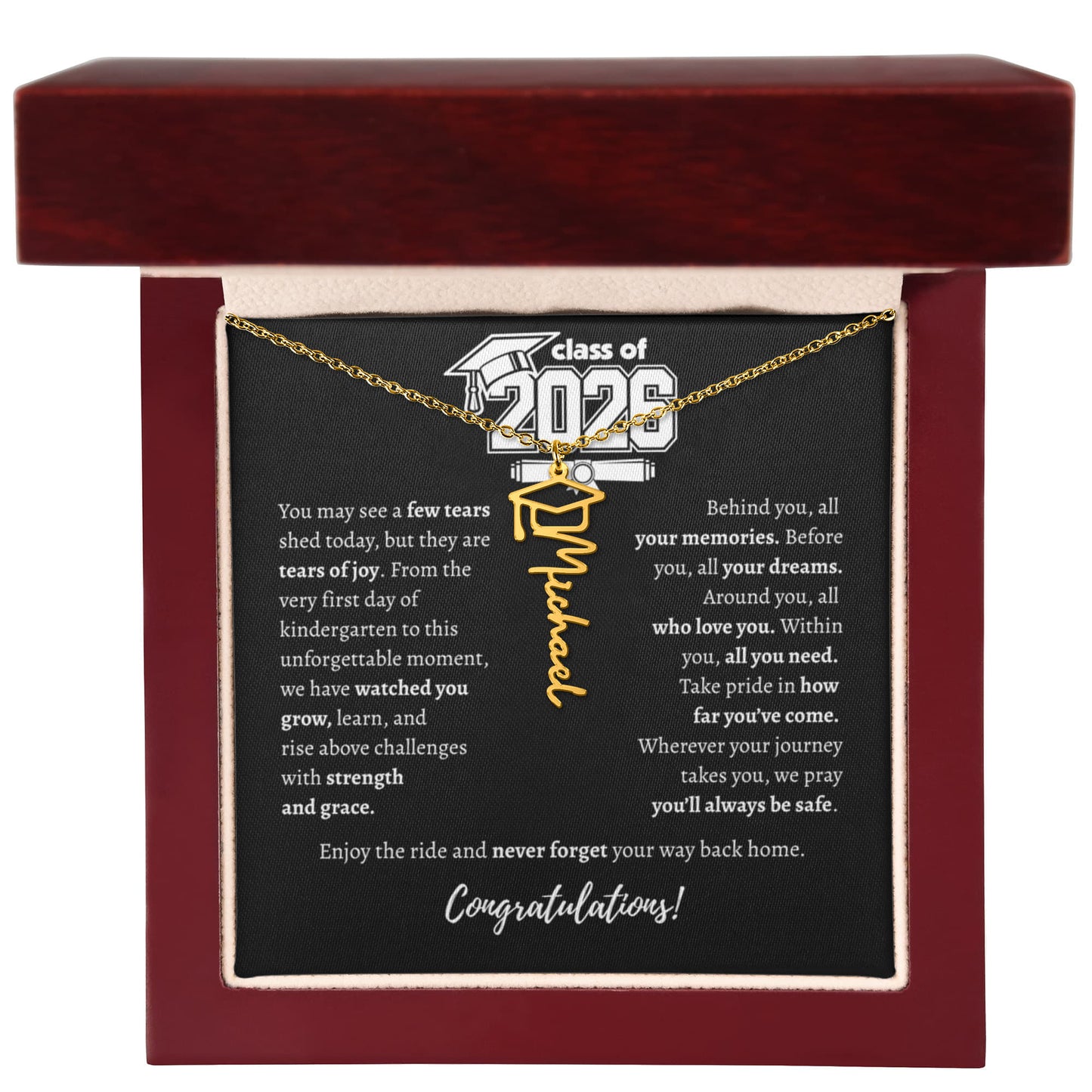 Graduation Cap Necklace - Name Personalized